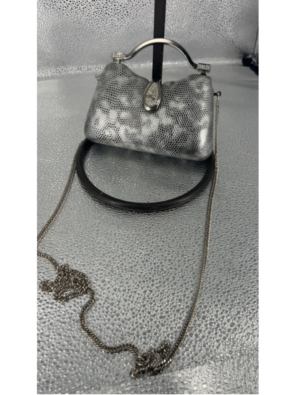 Silver & Black Snake Print Clutch One Size